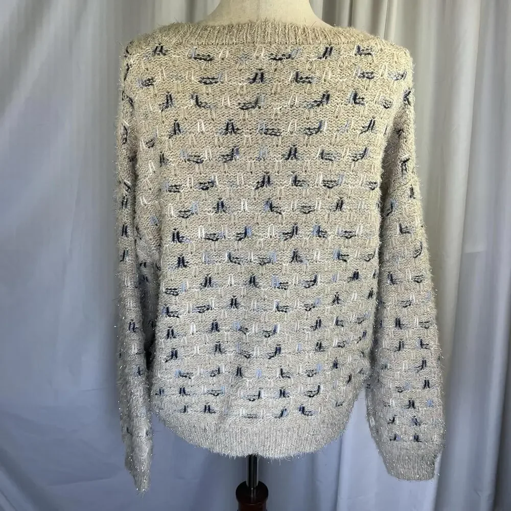 NWT Womens Maurices Sweater Size Beige Feathered MED Blue Accents - Picture 7 of 9